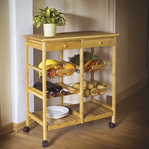 Bamboo Movable Rolling Kitchen Utility Cart